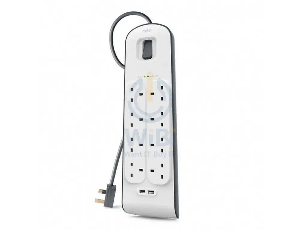 Belkin 8 Way Surge Protection Strip - 2M With 2 X 2.4Amp Usb Charging Station Power Extension - White Accessories >