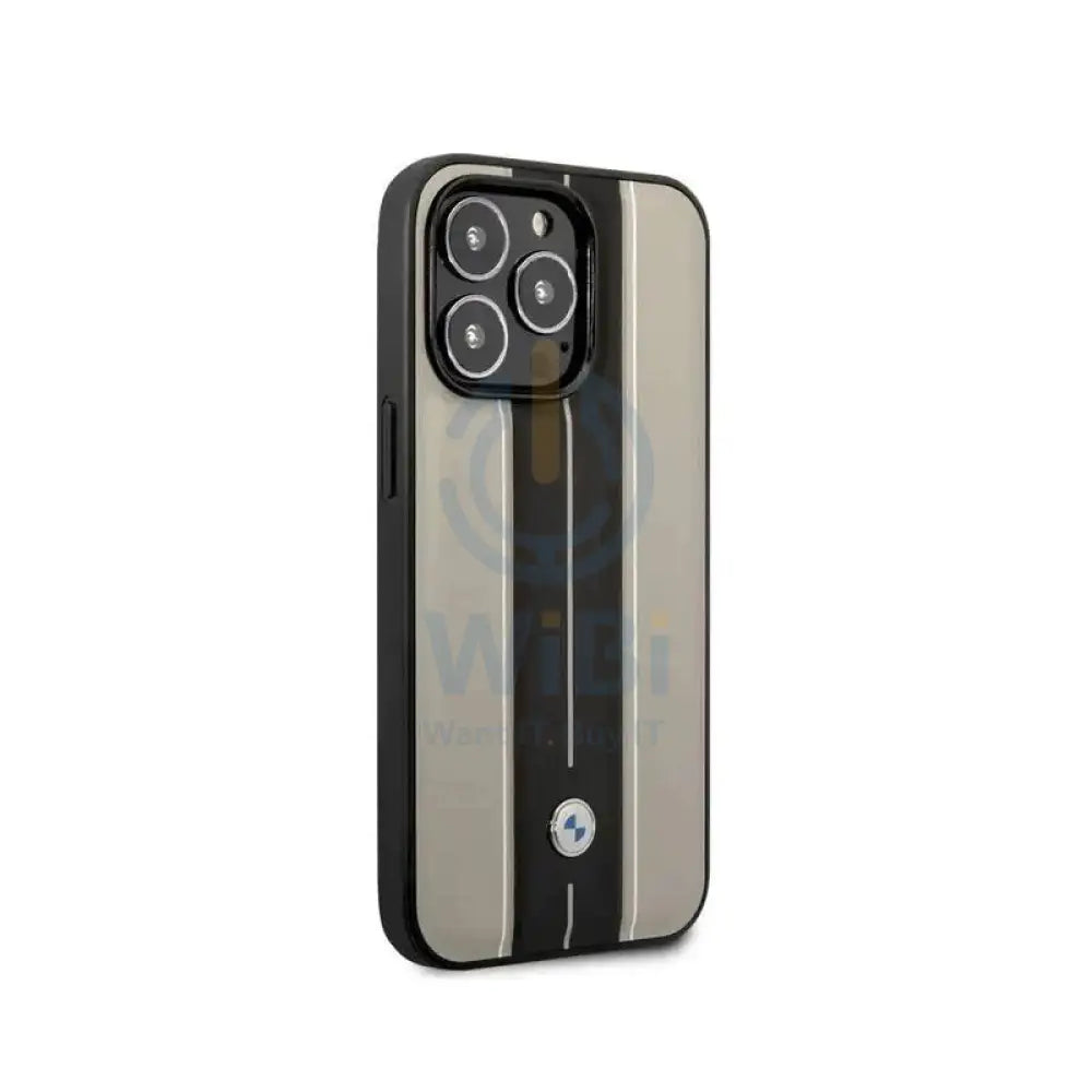 BMW iPhone 14 Pro Max Signature Collection Genuine Leather Case with Hot Stamp Lines - Beige Accessories > Mobiles &