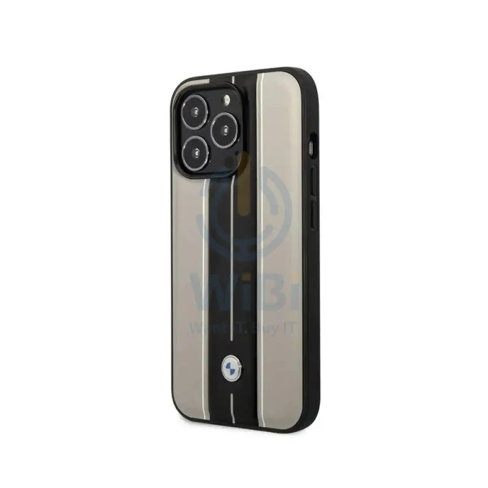BMW iPhone 14 Pro Max Signature Collection Genuine Leather Case with Hot Stamp Lines - Beige Accessories > Mobiles &