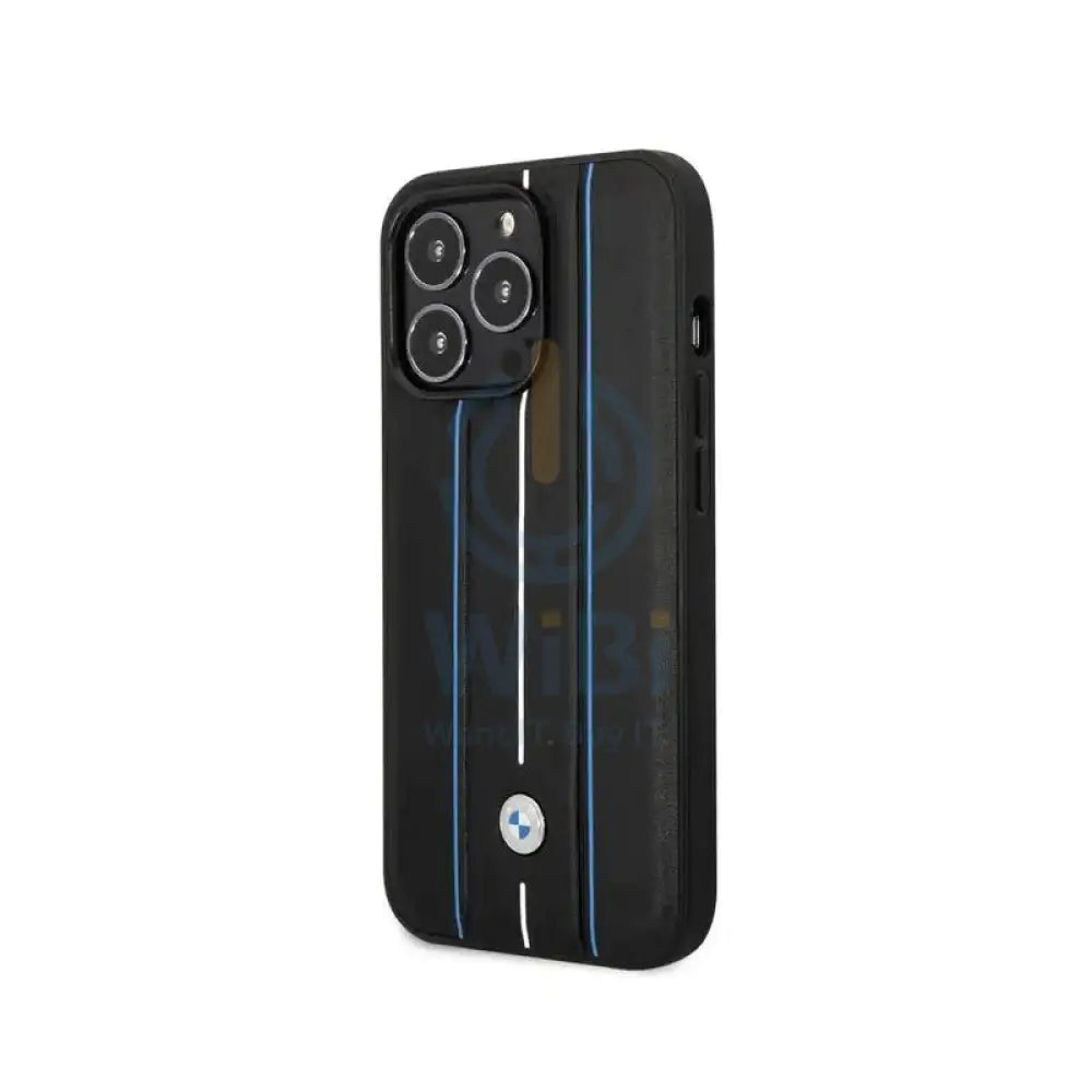 BMW iPhone 14 Pro Max Signature Collection Genuine Leather Case with Hot Stamp Lines - Black Accessories > Mobiles &