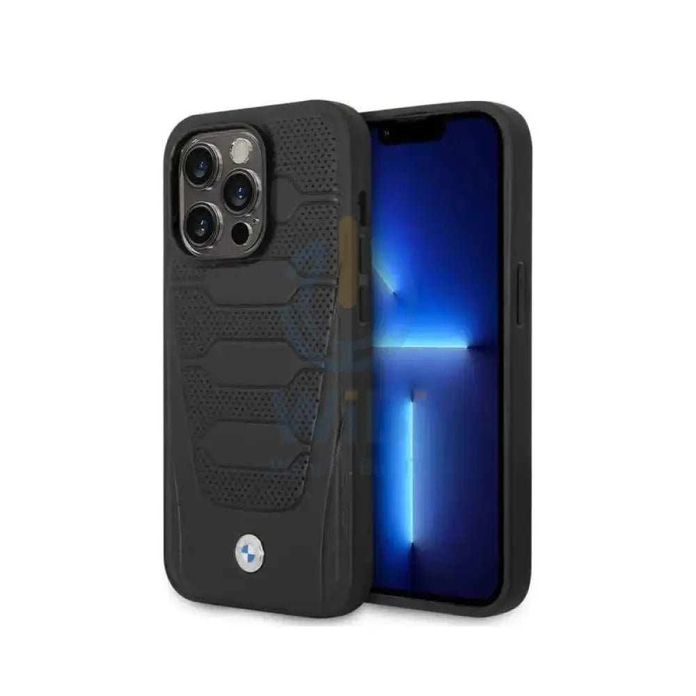 BMW iPhone 14 Pro Max Signature Collection Genuine Leather with Perforated Seats Design - Black Accessories > Mobiles &