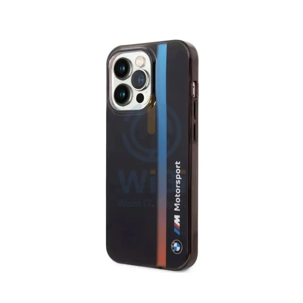 BMW iPhone 14 Pro Motorsport Collection PC/TPU IML Case with Printed Tricolor Fading Stripe - Black Accessories >