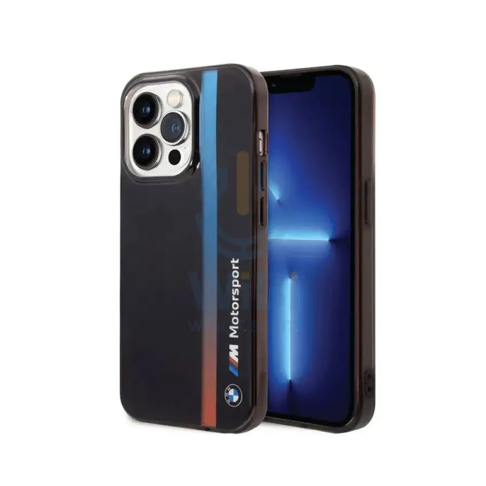 BMW iPhone 14 Pro Motorsport Collection PC/TPU IML Case with Printed Tricolor Fading Stripe - Black Accessories >
