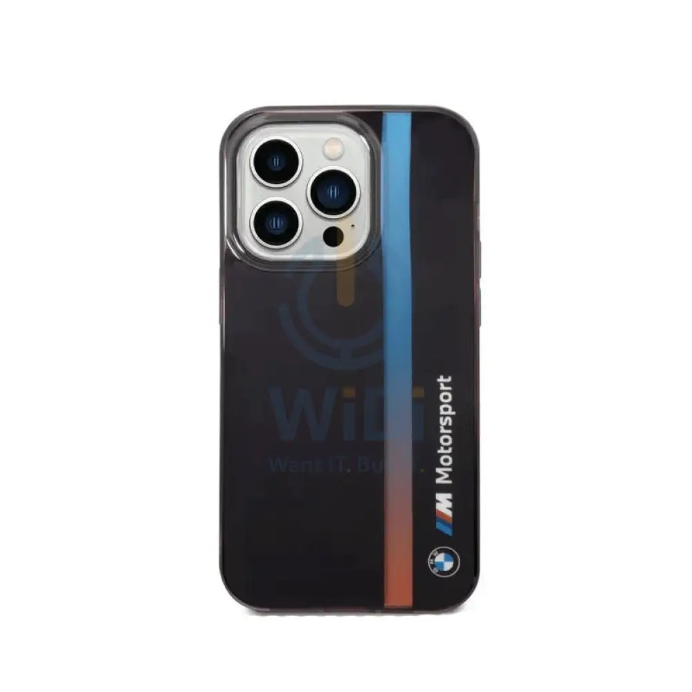 BMW iPhone 14 Pro Motorsport Collection PC/TPU IML Case with Printed Tricolor Fading Stripe - Black Accessories >