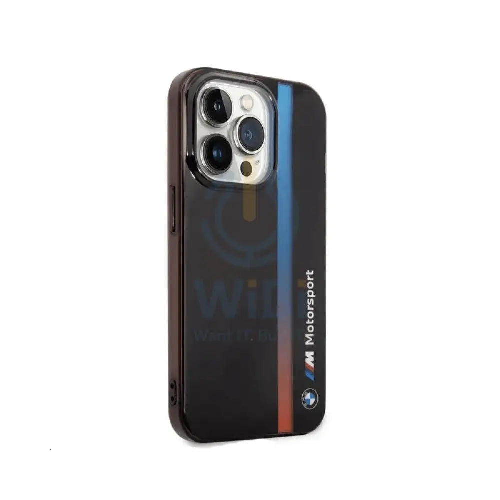 BMW iPhone 14 Pro Motorsport Collection PC/TPU IML Case with Printed Tricolor Fading Stripe - Black Accessories >