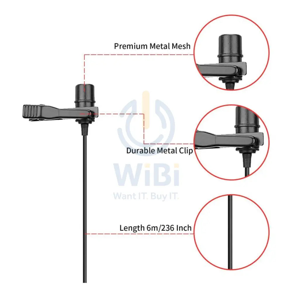 BOYA BY-M1 Pro Omnidirectional Lavalier Condenser Microphone - 65 Hz / 3.5mm Jack / Wired - Black Accessories > Audio >
