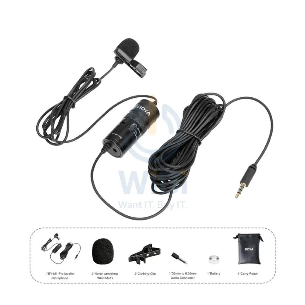 BOYA BY-M1 Pro Omnidirectional Lavalier Condenser Microphone - 65 Hz / 3.5mm Jack / Wired - Black Accessories > Audio >