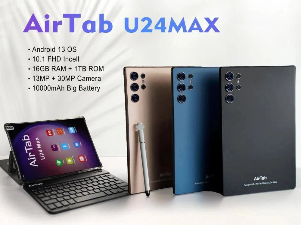 AirTab U24 ماكس مع لوحة مفاتيح / 10.1 بوصة / 16 جيجابايت / 1 تيرابايت / واي فاي / أسود هواتف تابلت تابلت > تابلت