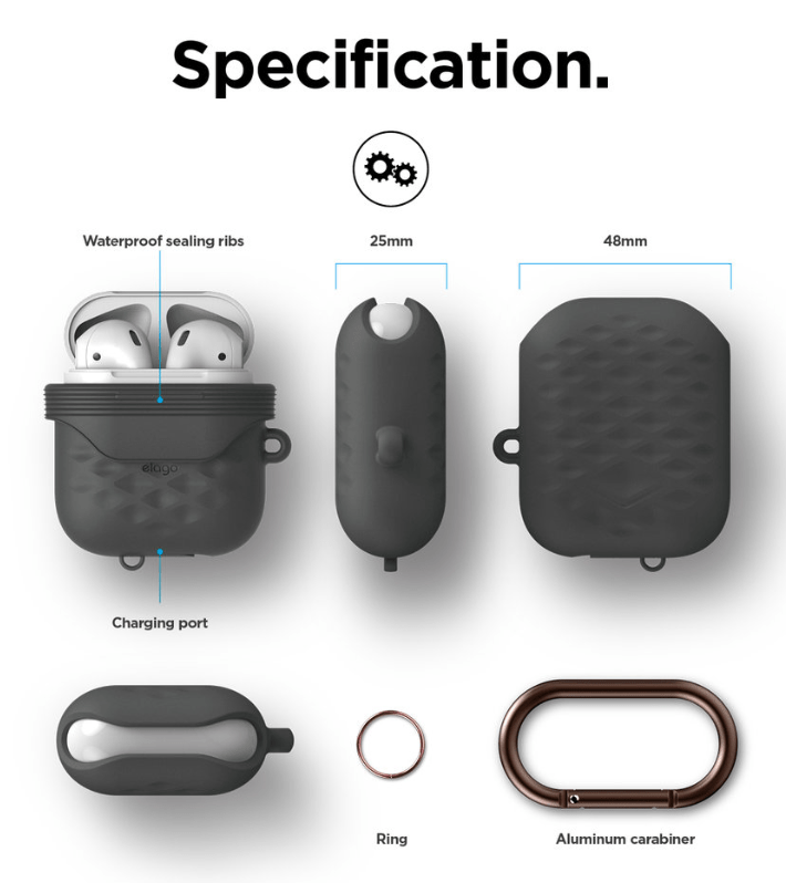 Elago Waterproof Hang Active Case - Apple AirPods 1 & 2 / Dark Gray Accessories > Mobiles & Tablets
