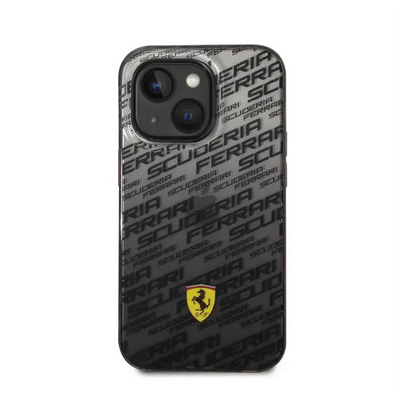 Ferrari iPhone 14 Pro Gradient PC/TPU Case with Allover Scuderia & Dyed Bumper - Black Accessories > Mobiles & Tablets