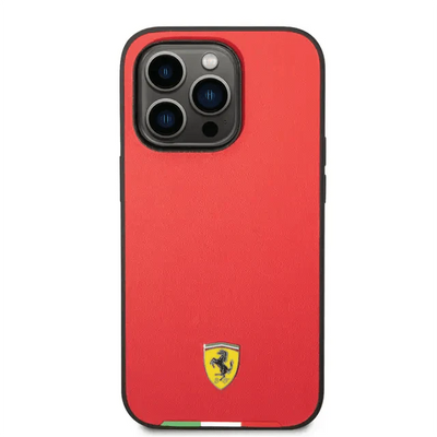 Ferrari iPhone 14 Pro HC PU Case With Italian Flag Line - Red Accessories > Mobiles & Tablets > Mobiles