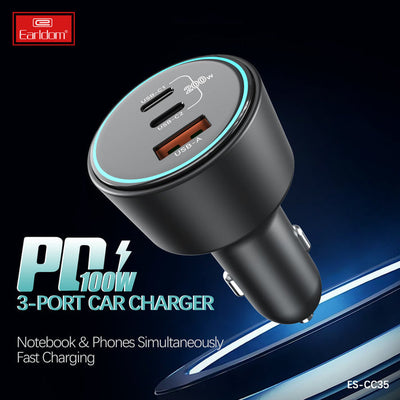 Earldom ES-CC35 Car Charger - 2.4A / USB-C / USB-C / Black