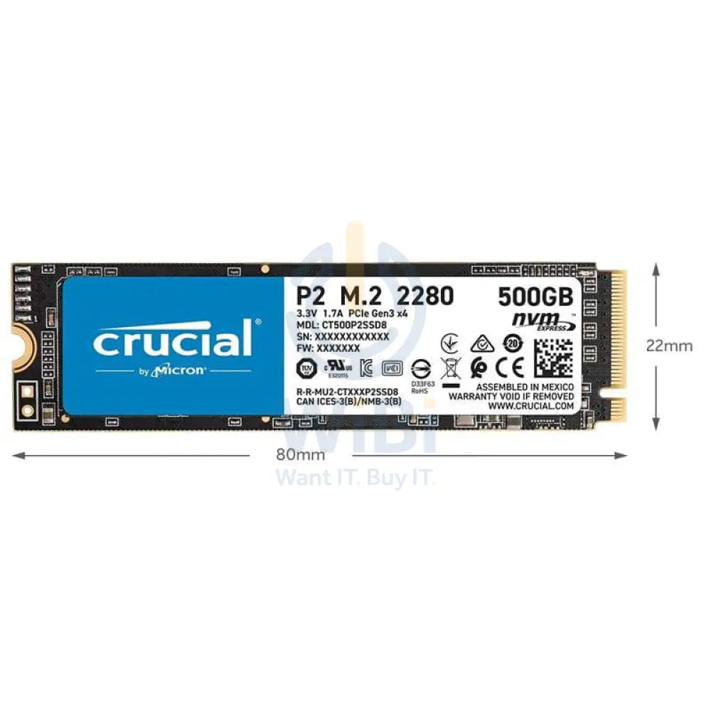 Crucial P2 - 500GB / M.2 2280 / PCIe 3.0 - SSD (Solid State Drive)