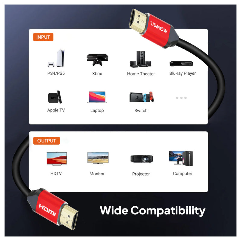 Mowsil HDMI 1.4 Cable - 4K / 30Hz / 20 Meter / Red/Grey