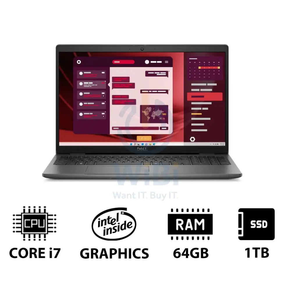 Dell Latitude 3550 - 15.6’’ FHD / i7 / 64GB / 1TB (NVMe M.2 SSD) / DOS (Without OS) / 1YW - Laptop Laptops