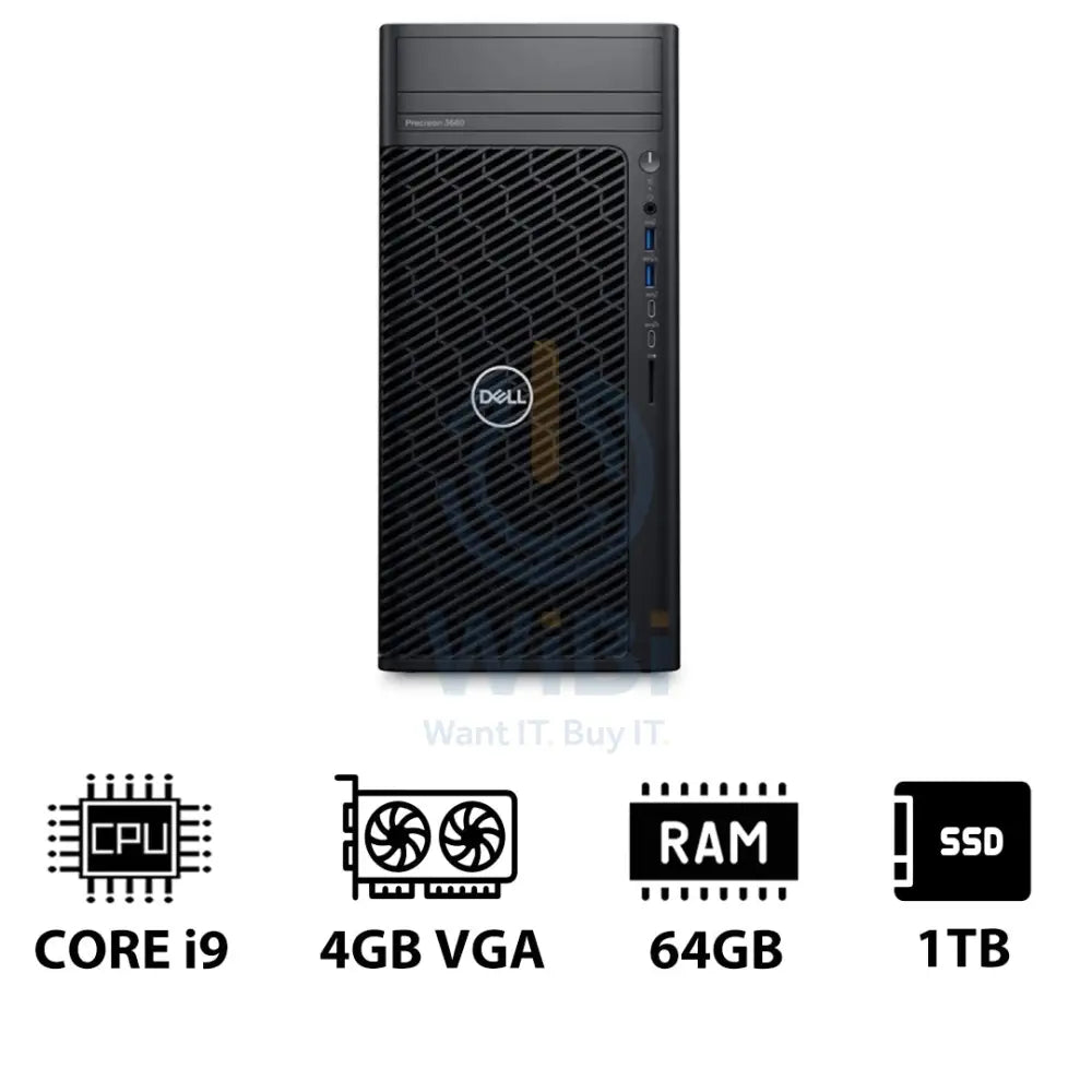 Dell Precision 3680 Tower Workstation - i9-14900 2.0GHz / 24-Cores / 64GB / 1TB (NVMe M.2 SSD) / Quadro T1000 4GB VGA