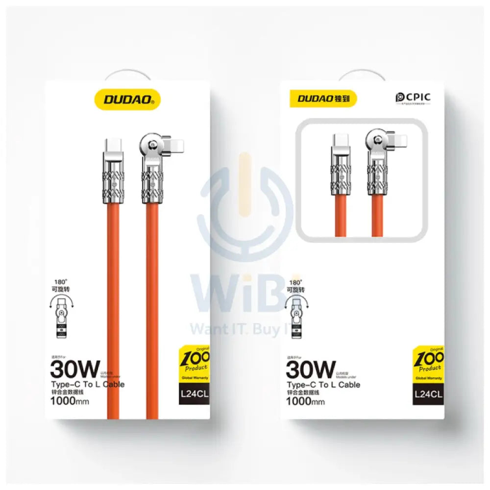 DUDAO L24CL Data Cable - 1 Meter / 30W / Type-C / Lightning / Orange Accessories > Cables & Converters > Cables