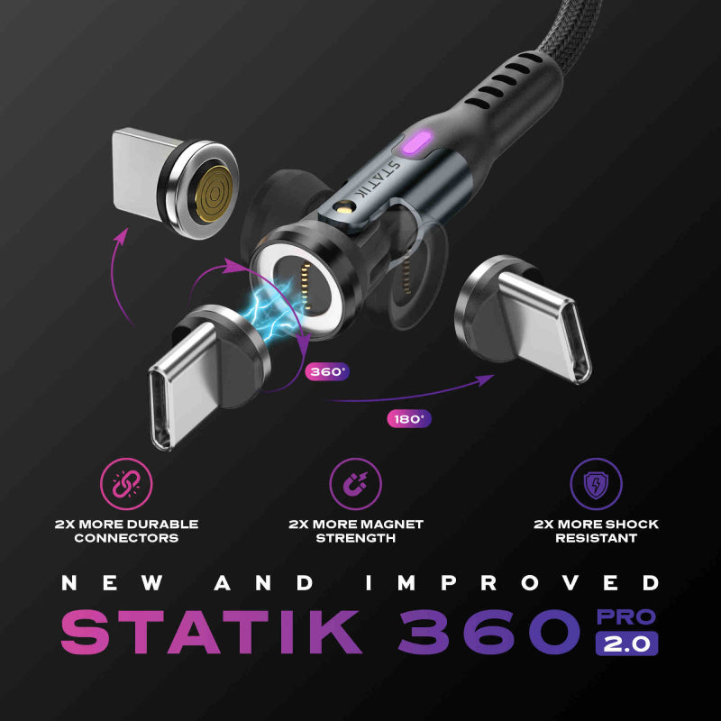 Statik 360 Pro 2.0 Magnetic Tip USB-C Cable 90cm (Pack Of 3)