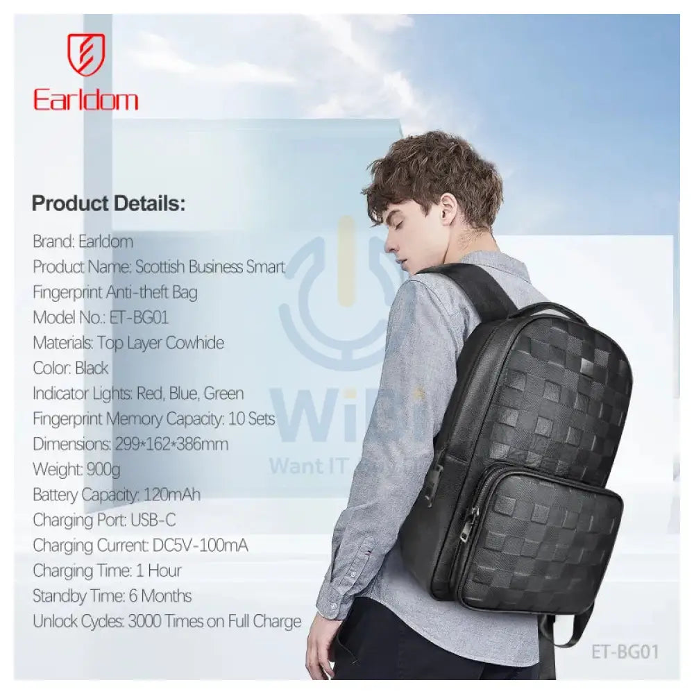 Earldom ET-BG01 Leather Backpack Bag - Black Accessories > Bag