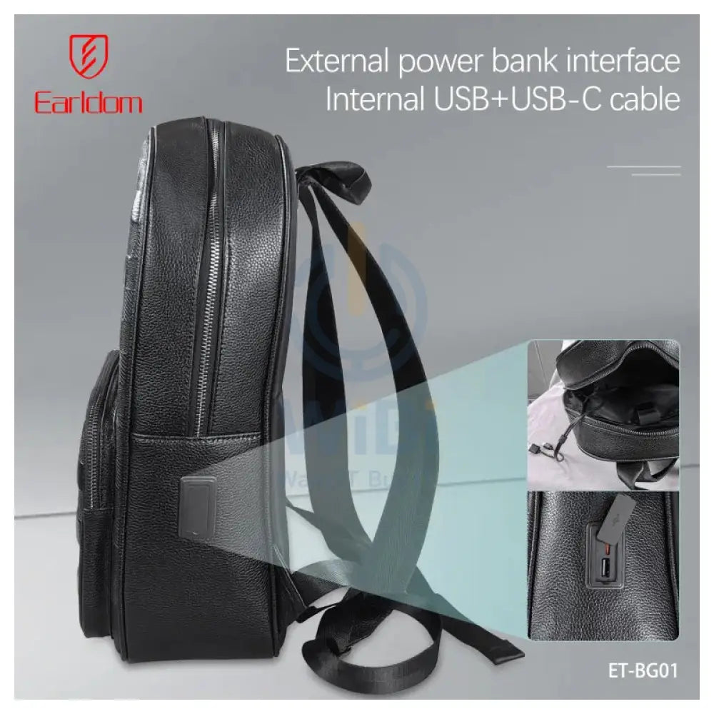 Earldom ET-BG01 Leather Backpack Bag - Black Accessories > Bag