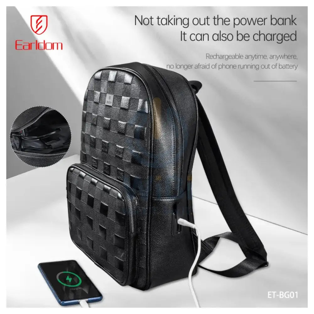 Earldom ET-BG01 Leather Backpack Bag - Black Accessories > Bag