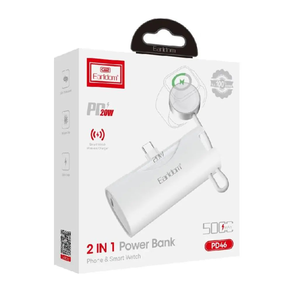 Earldom PD46 Mini PowerBank with Charging Cable - 5000mAh / 20W / White Accessories > Power Bank