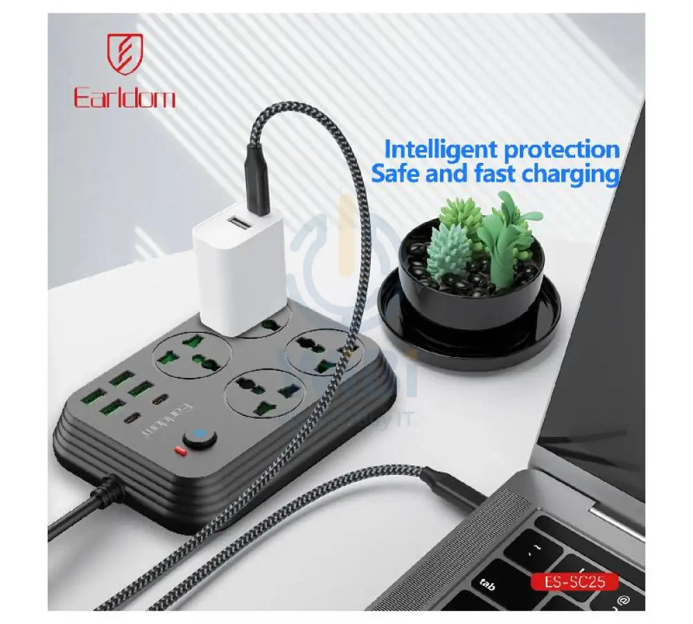 Earldom Power Extension - 4 Way / USB / USB-C / Black Accessories > Power > Power Protection > Surge Protector