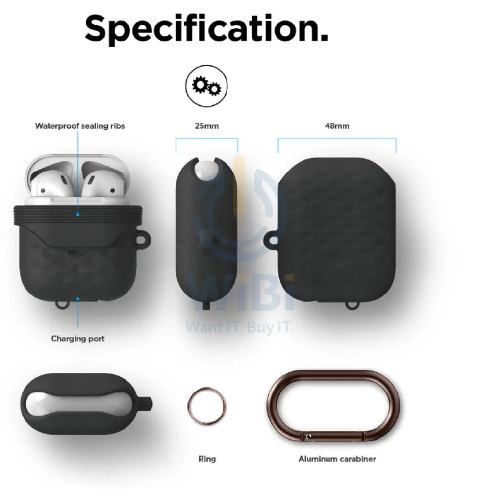 Elago AirPods 1 & 2 Waterproof Hang Active Case - Black Accessories > Mobiles & Tablets > Mobiles