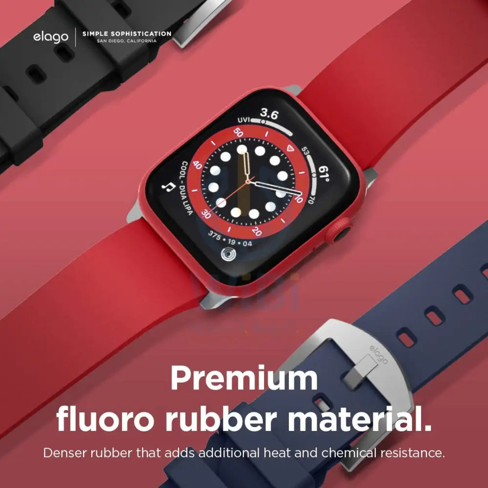 Elago Apple Watch 45/44/42mm/Ultra Premium Fluoro Rubber Strap - Red Accessories > Smart Watches