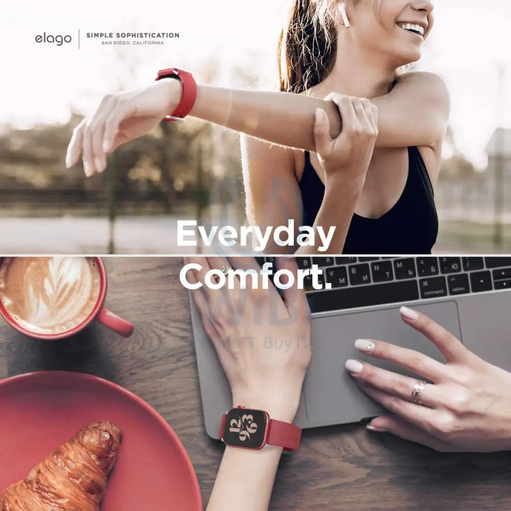 Elago Apple Watch 45/44/42mm/Ultra Premium Fluoro Rubber Strap - Red Accessories > Smart Watches