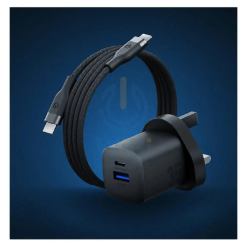 Energea Essential Kit Ampcharge GaN Wall Charger with MagTrio Plus 3 in 1 Wireless Charger with Helix USB C to USB C