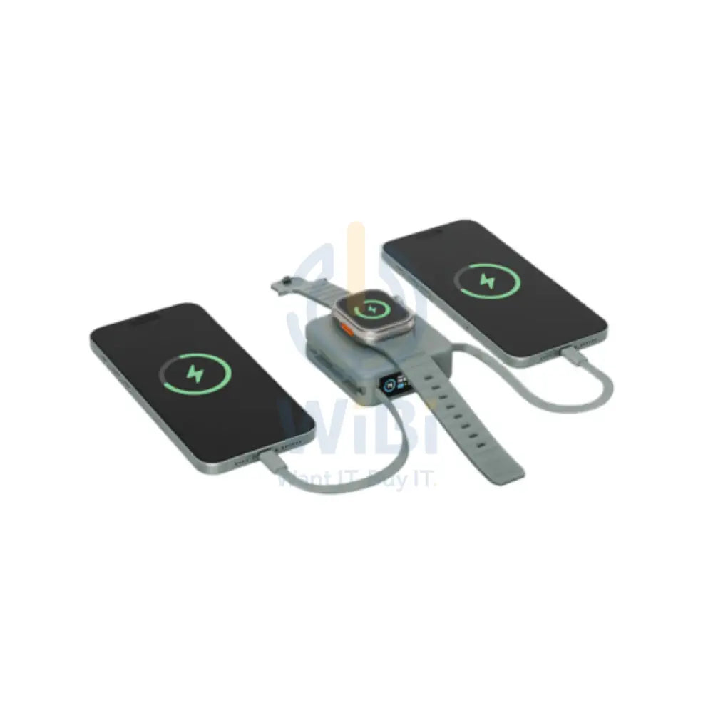 Energea Magpac Mini Plus Wireless Power Bank With Built-in USB-C Cable & Display - 10000mAh / Sage Accessories > Power
