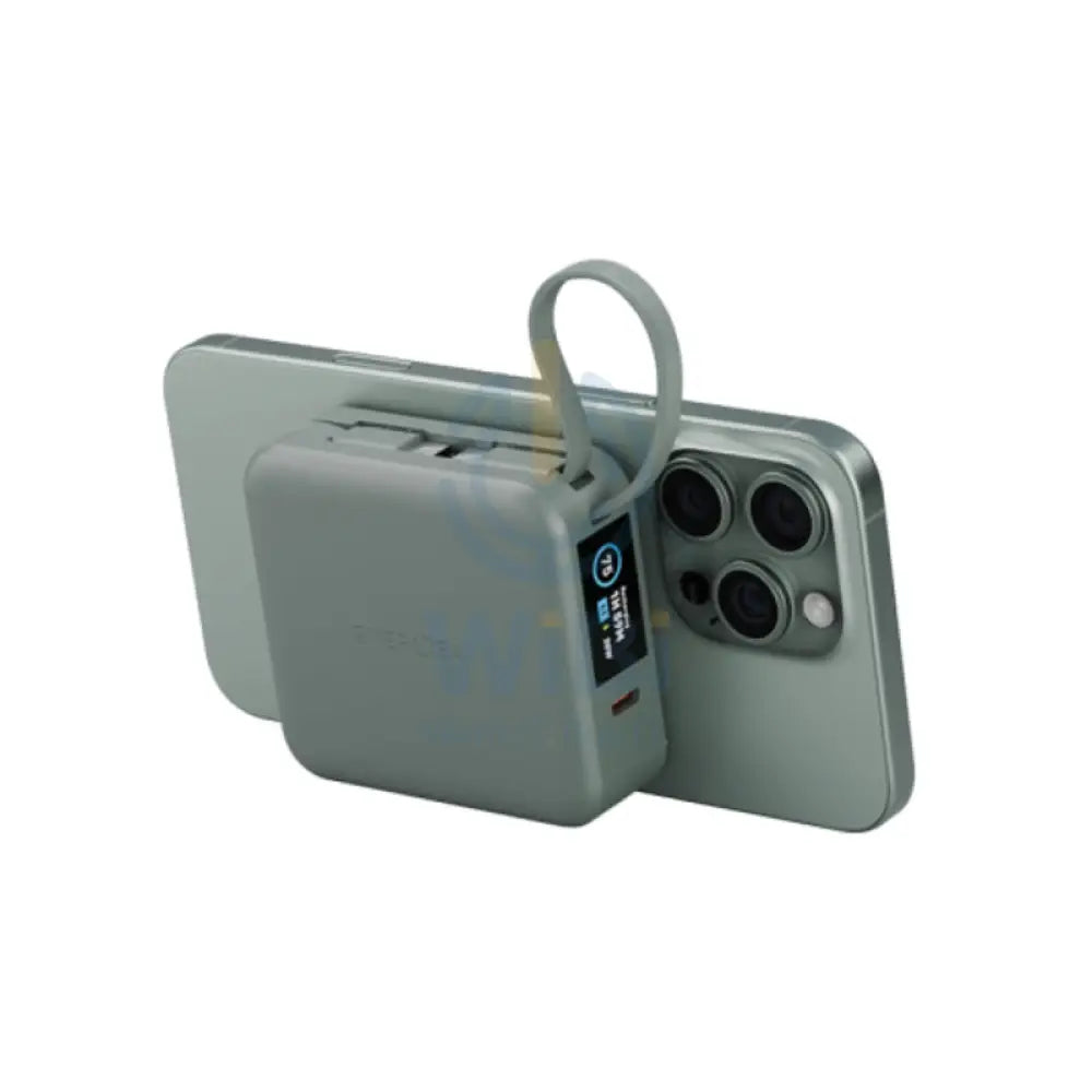 Energea Magpac Mini Plus Wireless Power Bank With Built-in USB-C Cable & Display - 10000mAh / Sage Accessories > Power