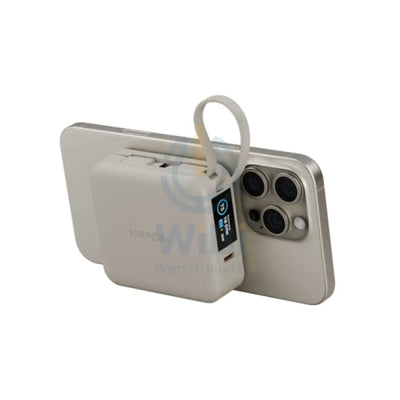 Energea Magpac Mini Plus Wireless Power Bank With Built-in USB-C Cable & Display - 10000mAh / Sand Accessories > Power