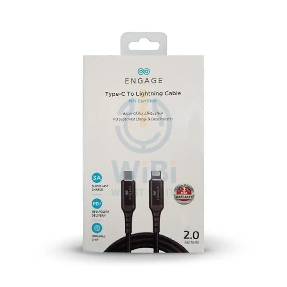 Engage PD 18W Fast Charging MFI certified Type-C to Lightning Cable 2 meters - Black Accessories > Cables & Converters
