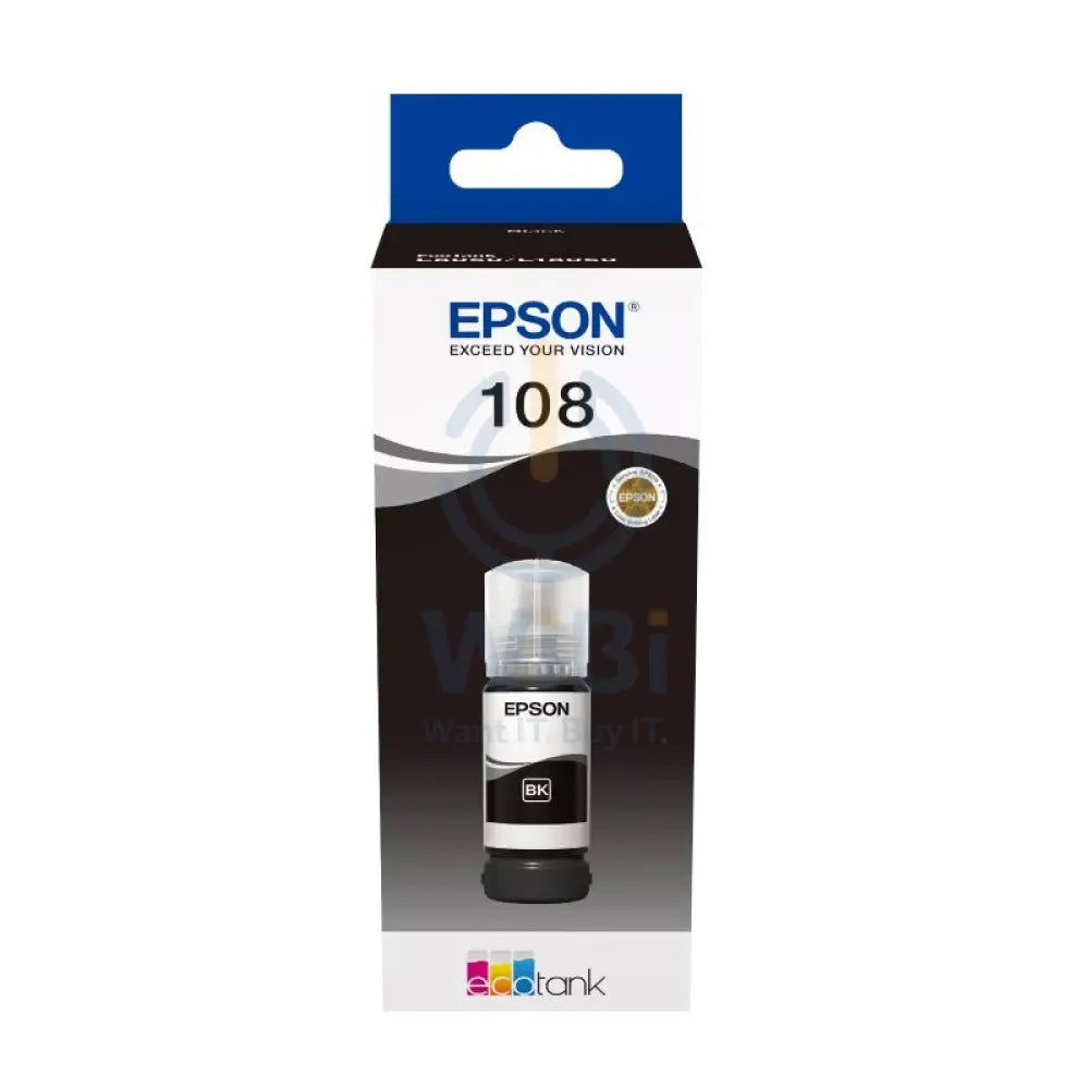 إبسون 108 زجاجة إيكوتانك أسود حبر زجاجة - 3600 صفحات / أسود لون / حبر اكسسوارات > الطابعات والماسحات الضوئية > طابعات
