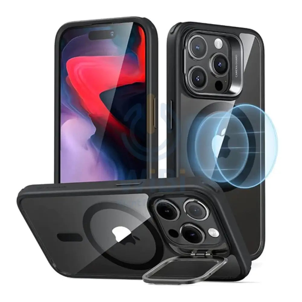 ESR Classic Hybrid Case with Stash Stand (HaloLock) - Apple iPhone 15 Pro Max / Clear & Black Accessories > Mobiles &
