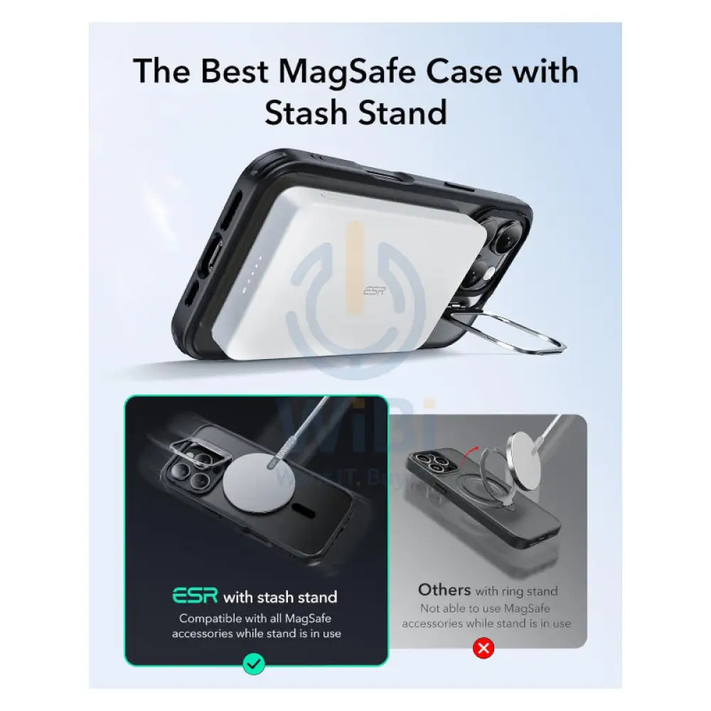 ESR Classic Hybrid Case with Stash Stand (HaloLock) Apple iPhone 16 Pro / Frosted Black Accessories > Mobiles & Tablets