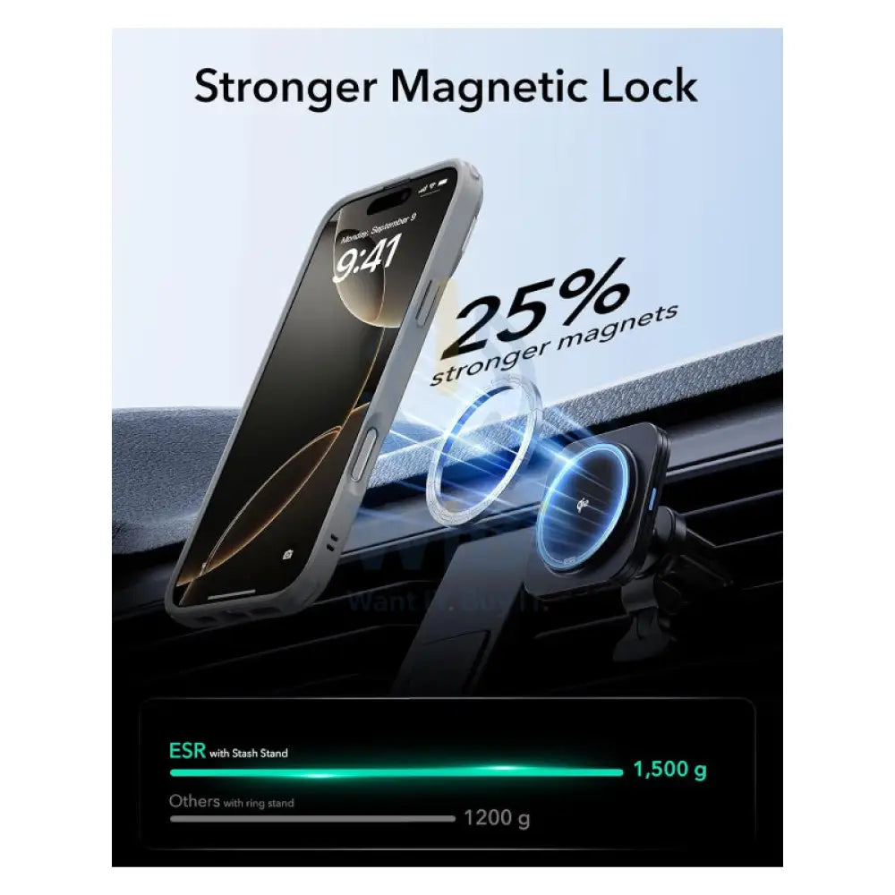 ESR Classic Hybrid Case with Stash Stand (HaloLock) Apple iPhone 16 Pro Max / Clear Gray Accessories > Mobiles &