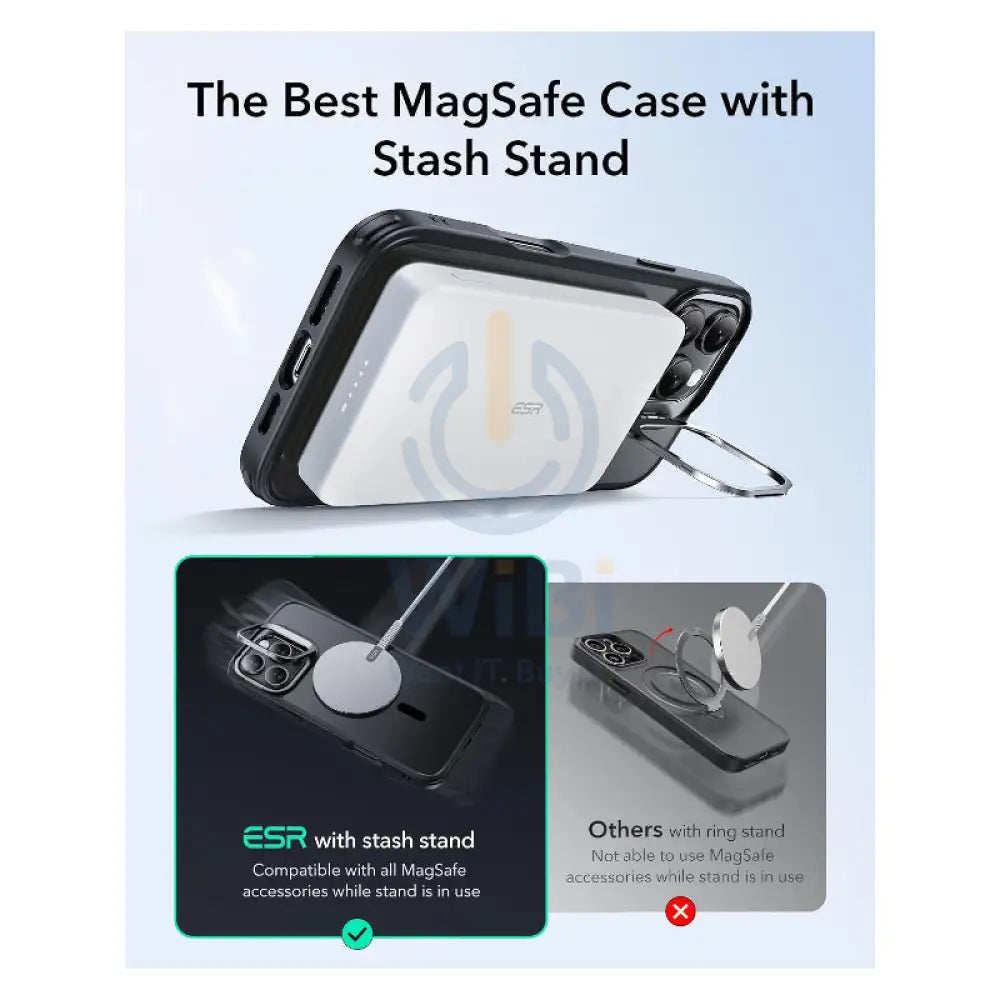 ESR Classic Hybrid Case with Stash Stand (HaloLock) Apple iPhone 16 Pro Max / Frosted Black Accessories > Mobiles &