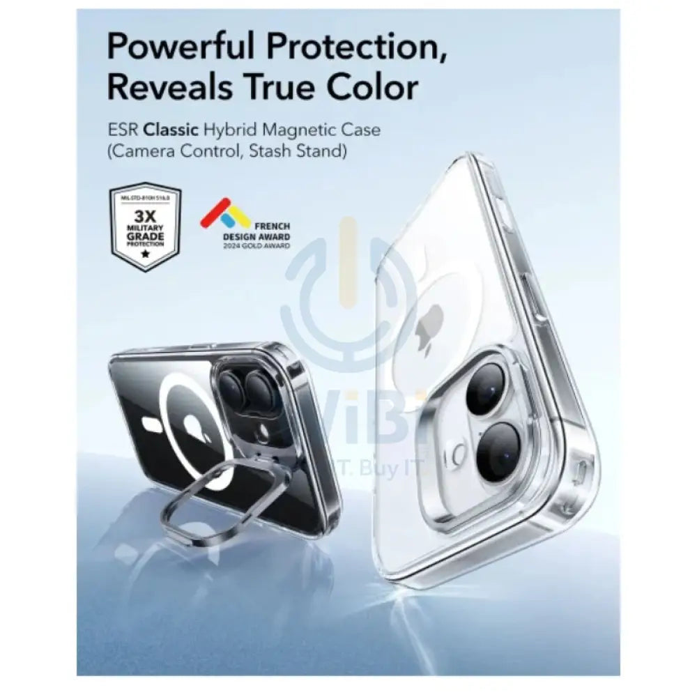ESR HaloLock Classic Hybrid Case with Stash Stand (Camera Control Button) Case For Apple iPhone 17 - Clear Accessories