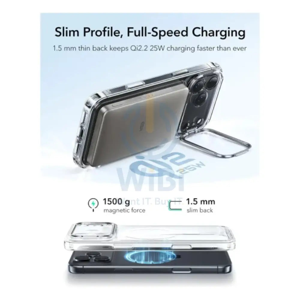 ESR HaloLock Classic Hybrid Case with Stash Stand (Camera Control Button) Case For Apple iPhone 17 Pro - Clear