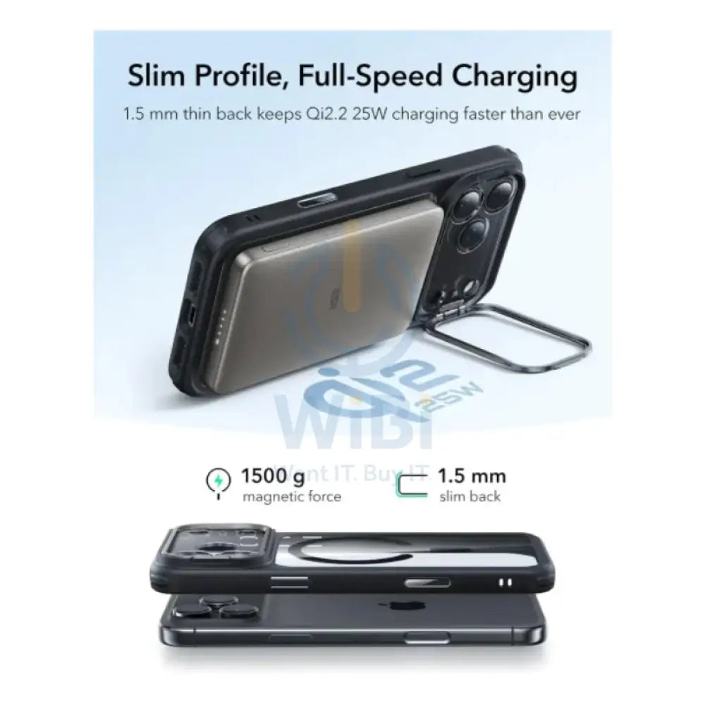 ESR HaloLock Classic Hybrid Case with Stash Stand (Camera Control Button) Case For Apple iPhone 17 Pro - Clear/Black