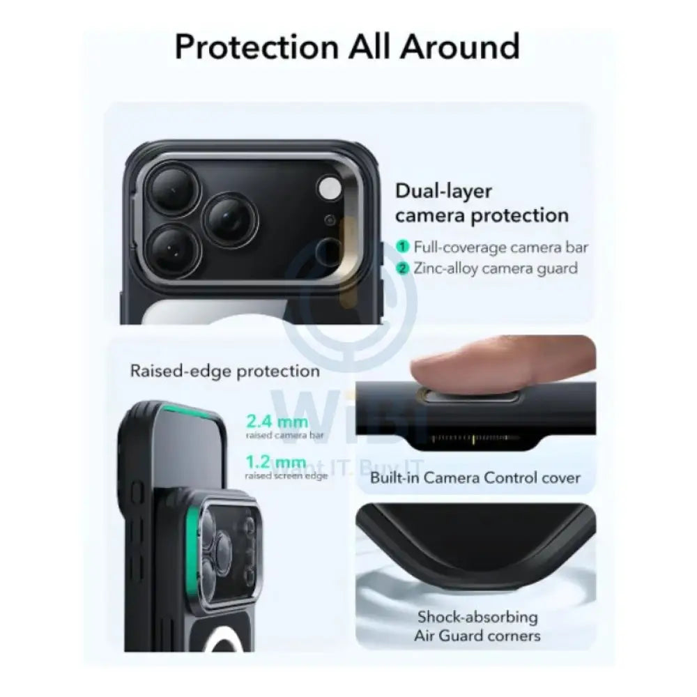 ESR HaloLock Classic Hybrid Case with Stash Stand (Camera Control Button) Case For Apple iPhone 17 Pro - Clear/Black