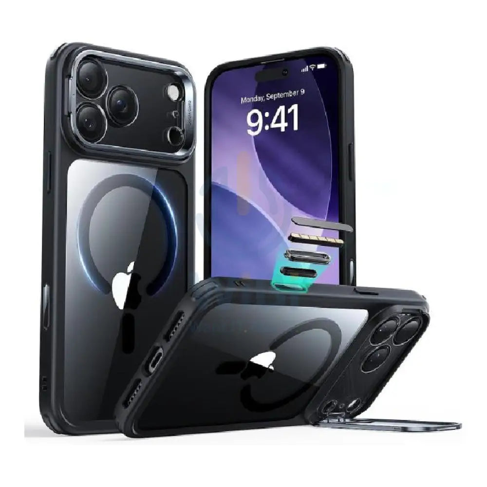 ESR HaloLock Classic Hybrid Case with Stash Stand (Camera Control Button) Case For Apple iPhone 17 Pro - Clear/Black