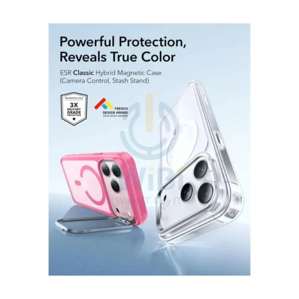 ESR HaloLock Classic Hybrid Case with Stash Stand (Camera Control Button) Case For Apple iPhone 17 Pro - Frosted Pink