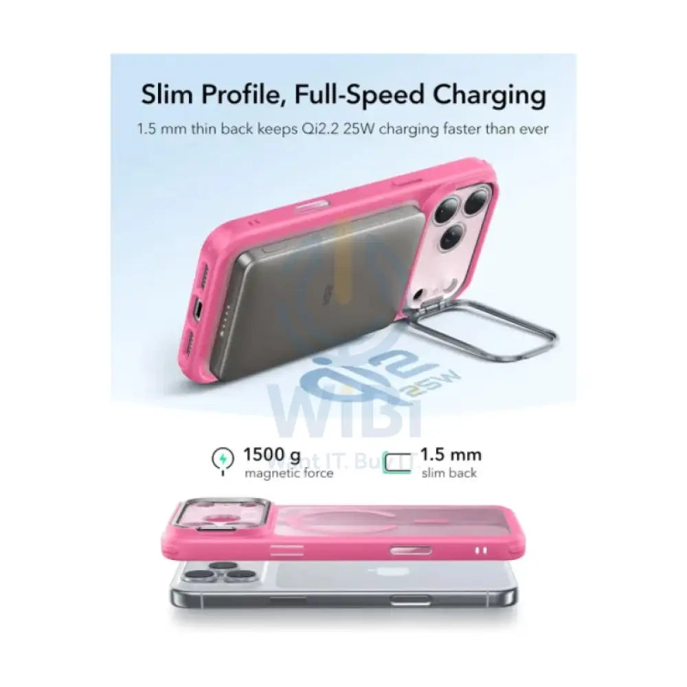 ESR HaloLock Classic Hybrid Case with Stash Stand (Camera Control Button) Case For Apple iPhone 17 Pro - Frosted Pink