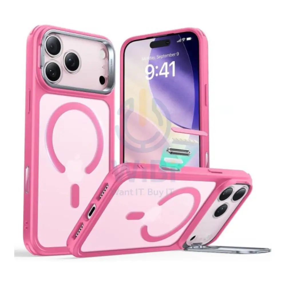 ESR HaloLock Classic Hybrid Case with Stash Stand (Camera Control Button) Case For Apple iPhone 17 Pro - Frosted Pink