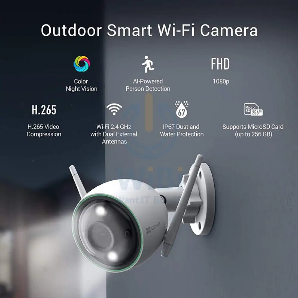EZVIZ C3N Outdoor Smart Wi-Fi Camera - 1920 × 1080 / H.265 / White Cameras > Security Cameras