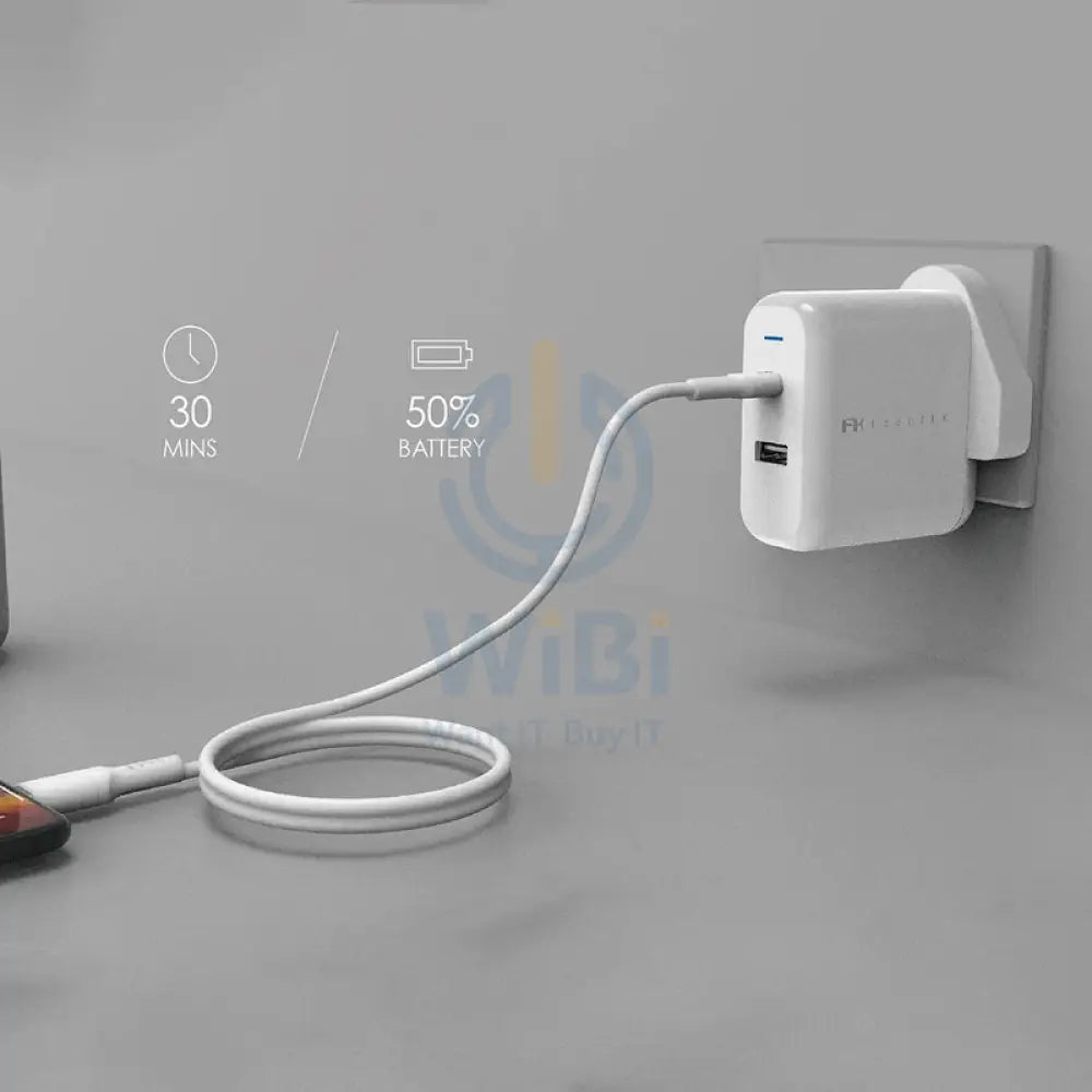 Feeltek Fast Charging Dual Pack - Elec PD UK Charger 30W + USB-C to Lightning Cable 180 cm / White Accessories > Power